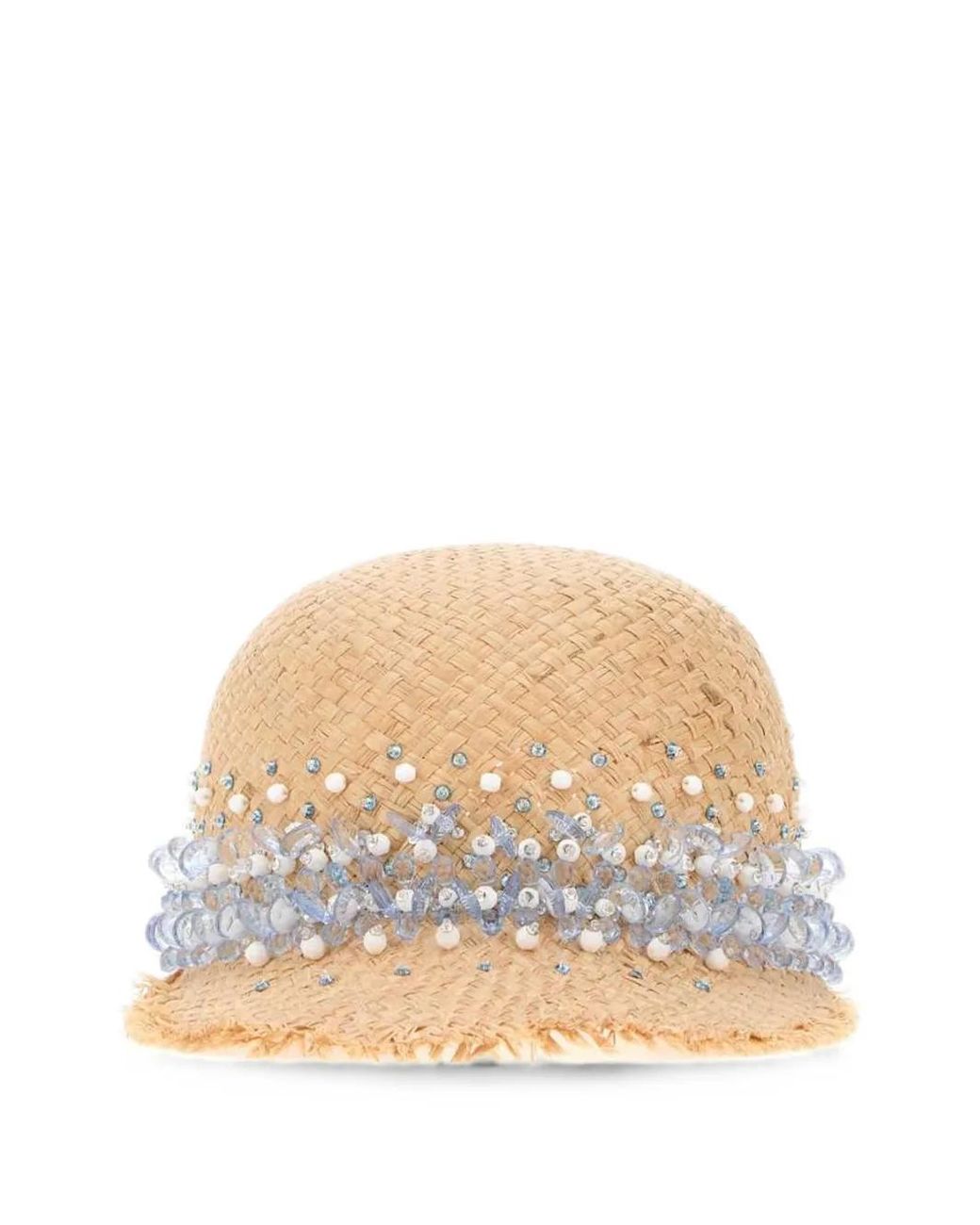 Prada Natural Bead-Embellished Raffia Baseball Cap