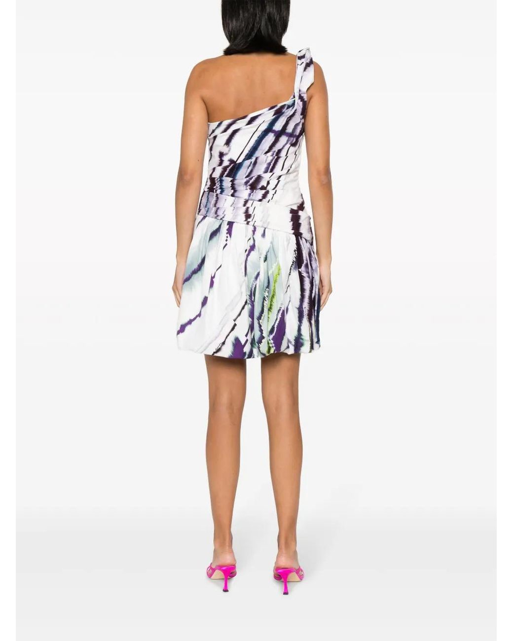 Gemy Maalouf White Tie-Dye Print One-Shoulder Dress