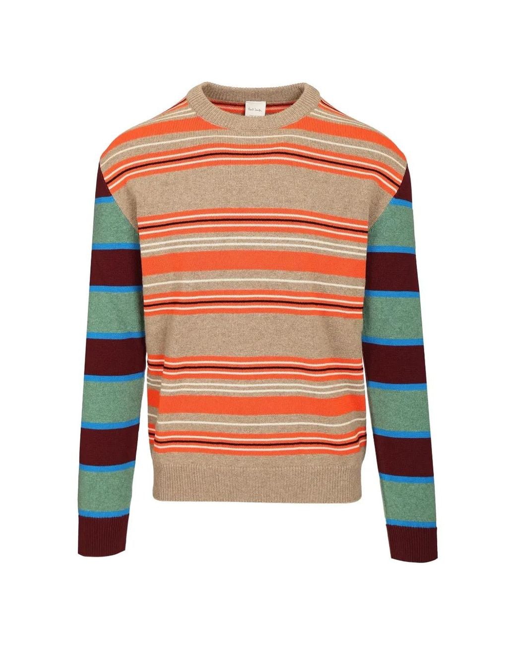 Paul Smith Orange Contrast-Sleeve Lambswool-Cotton Stripe Sweater for men