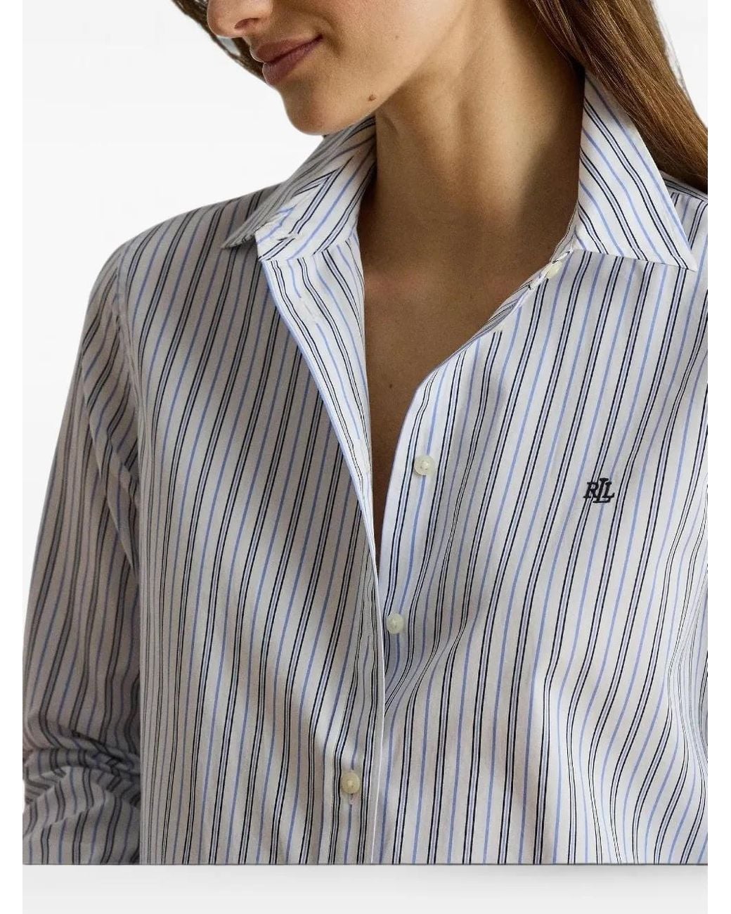 Ralph Lauren White Broadcloth Striped Cotton Shirt