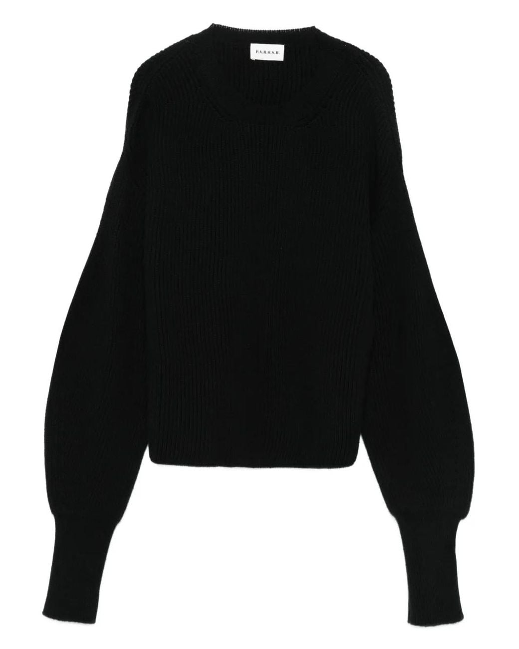 P.A.R.O.S.H. Black Ribbed Balloon-Sleeve Sweater