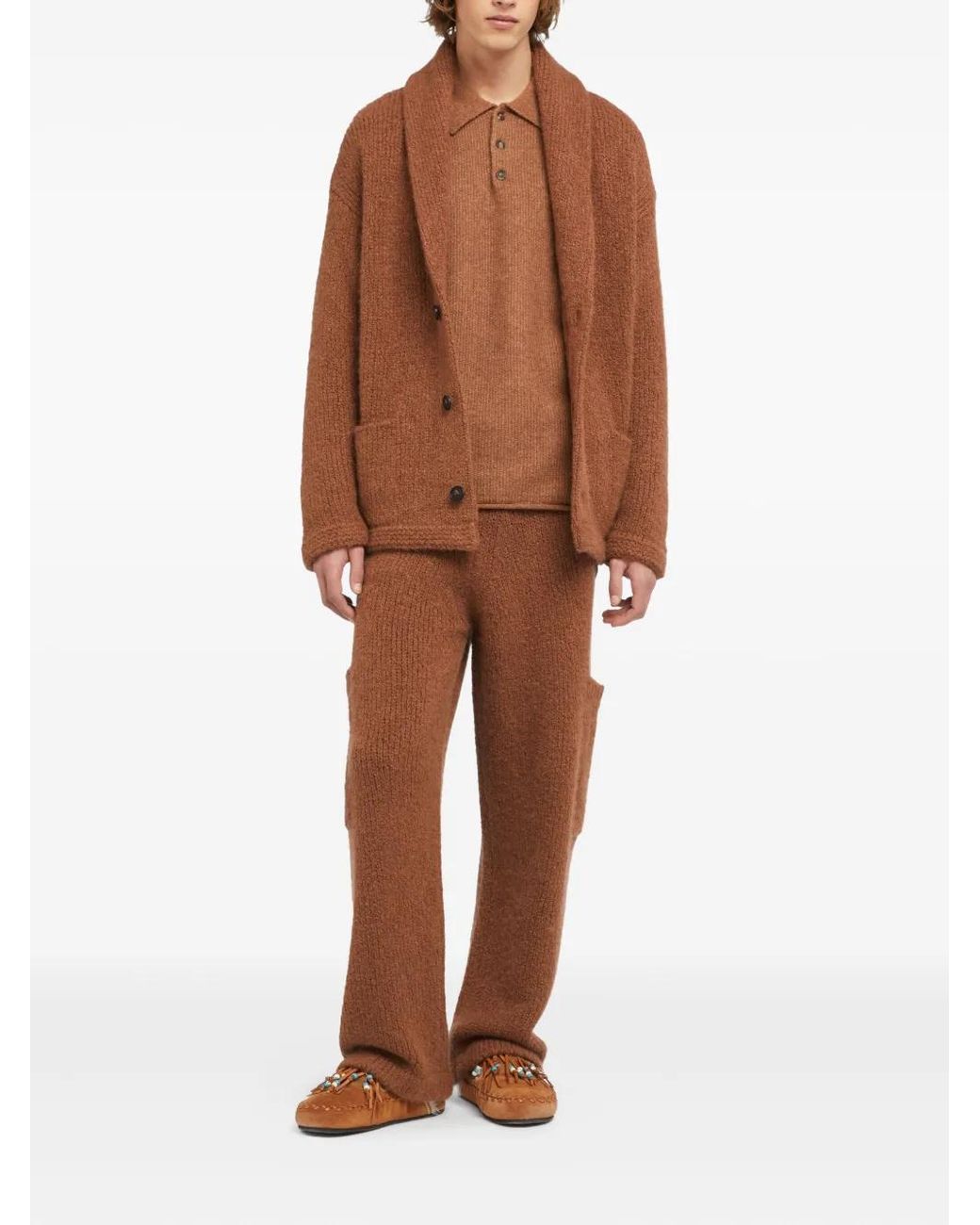 Alanui Brown Shawl-Collar Button Cardigan for men
