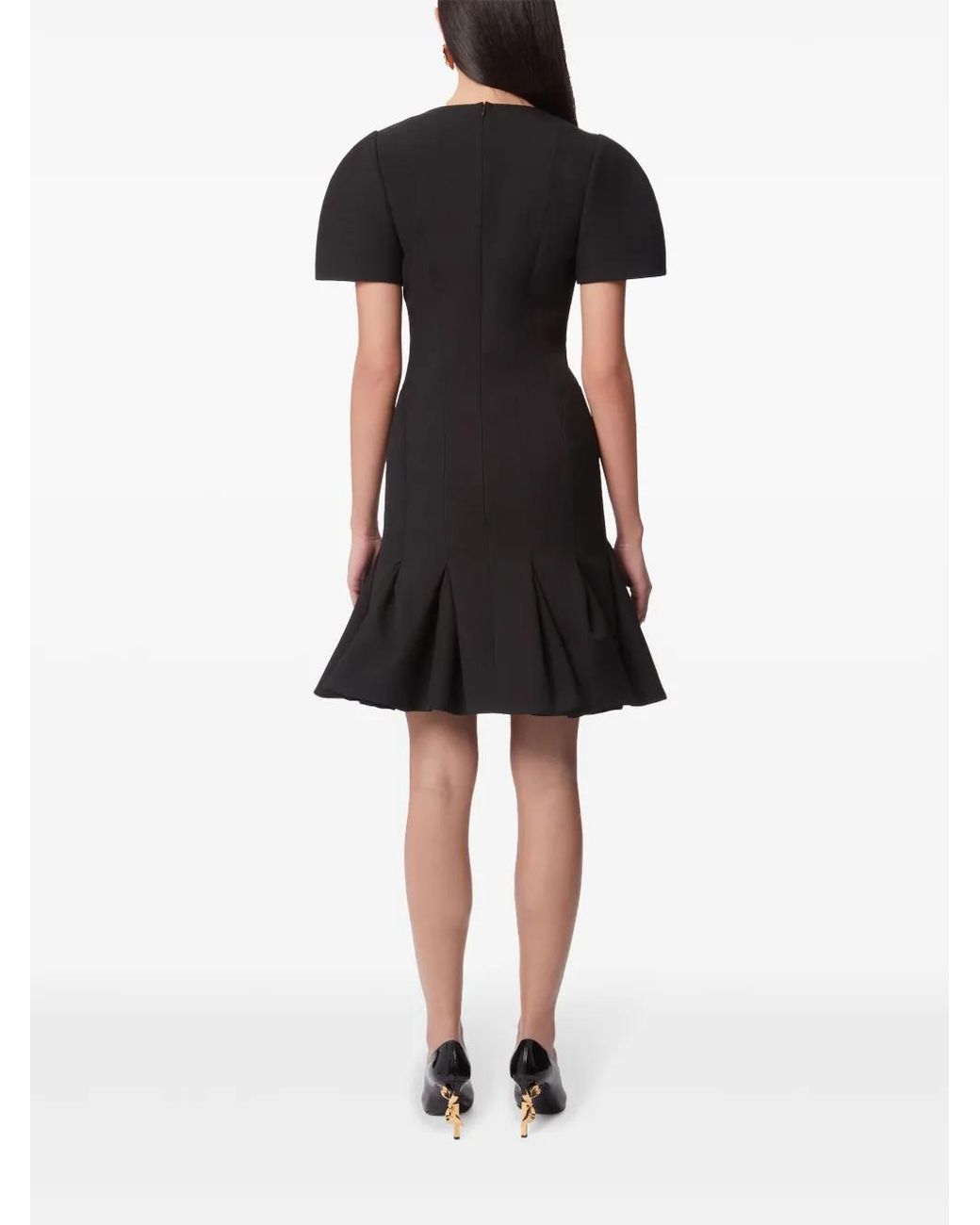 Nina Ricci Black Peplum-Hem Wool Dress