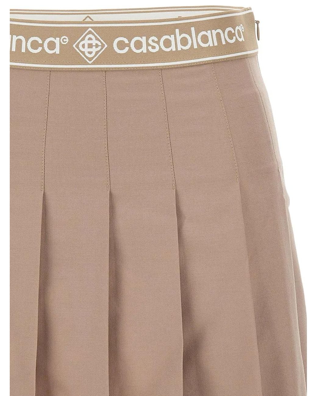 Casablanca Brown Pleated Logo-Waistband Mini Skirt