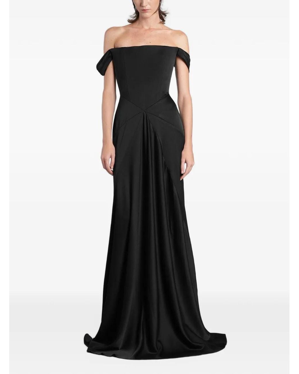 Alex Perry Black Off-Shoulder Draped Maxi Gown