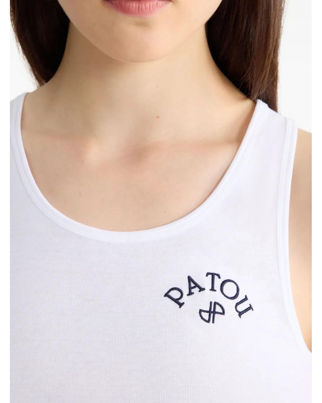 Patou White Embroidered Cotton Tank Top