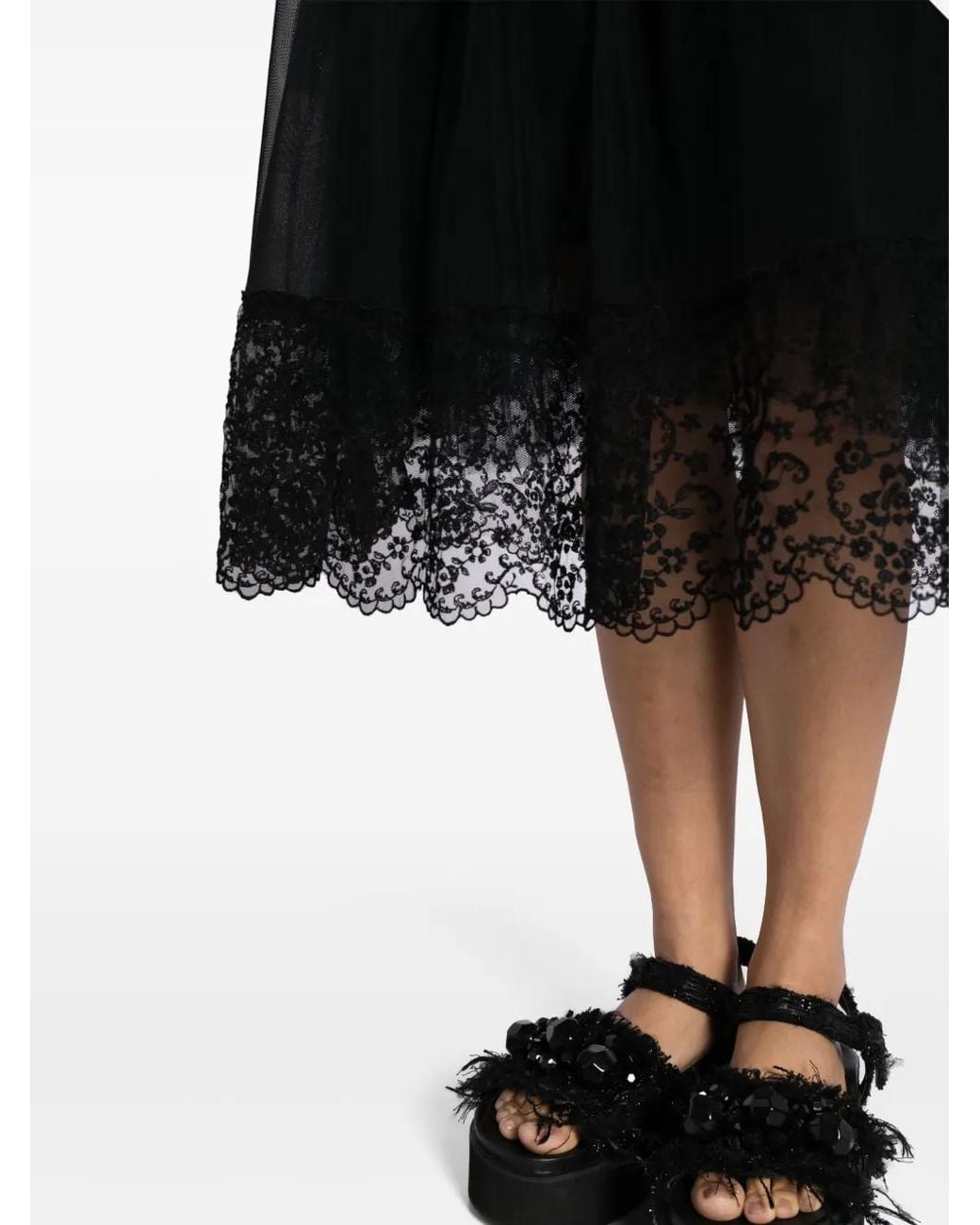Simone Rocha Black Lace-Trim Tulle Midi Skirt