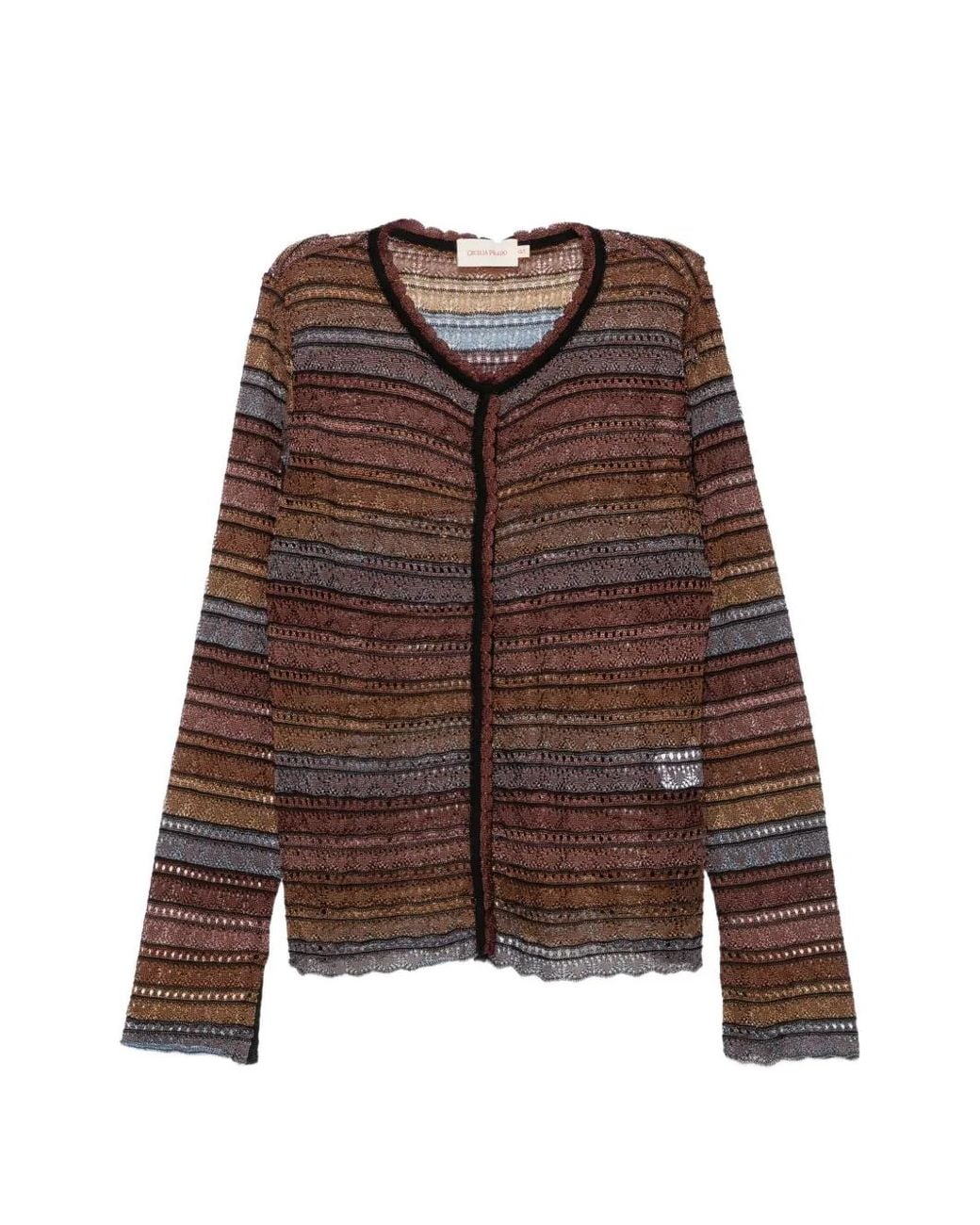 Cecilia Prado Brown Striped Pointelle-Knit Cardigan