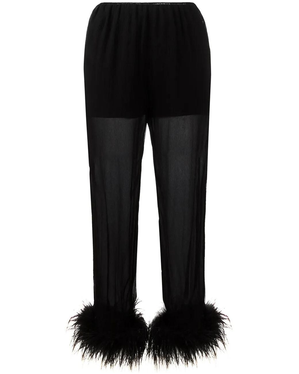 Prada Black - Sheer Effect Trousers With Ostrich Feather Cuffed Ankles - Women - Silk/ostrich Feather - 40