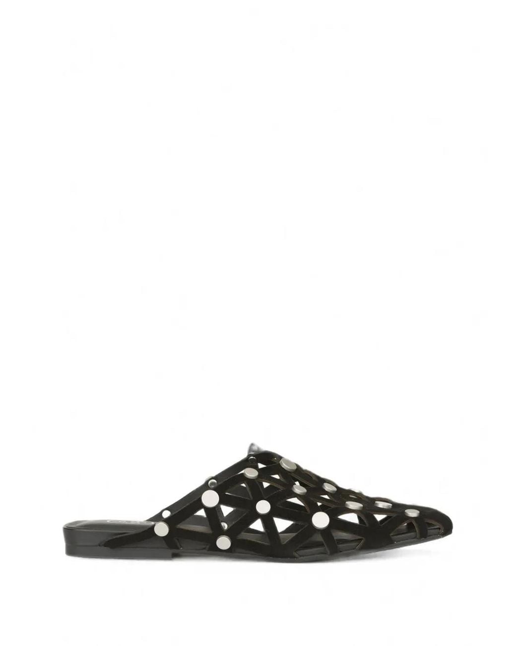 Ash Black Bone Studded Cage-Style Mules