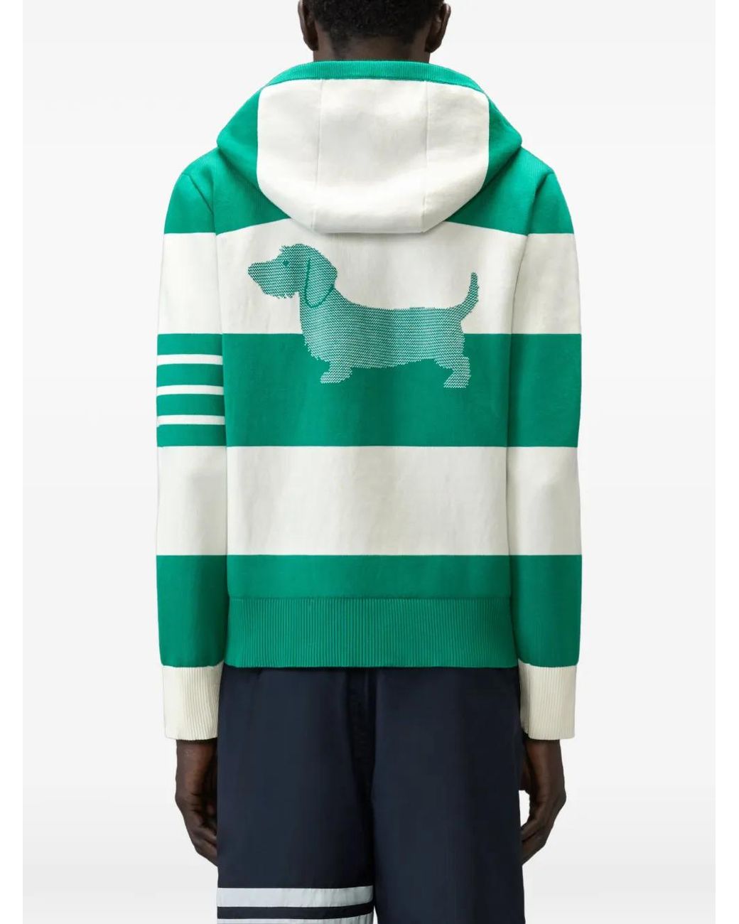 Thom Browne Green Hector 4-Bar Rugby Zip Up Hoodie for men