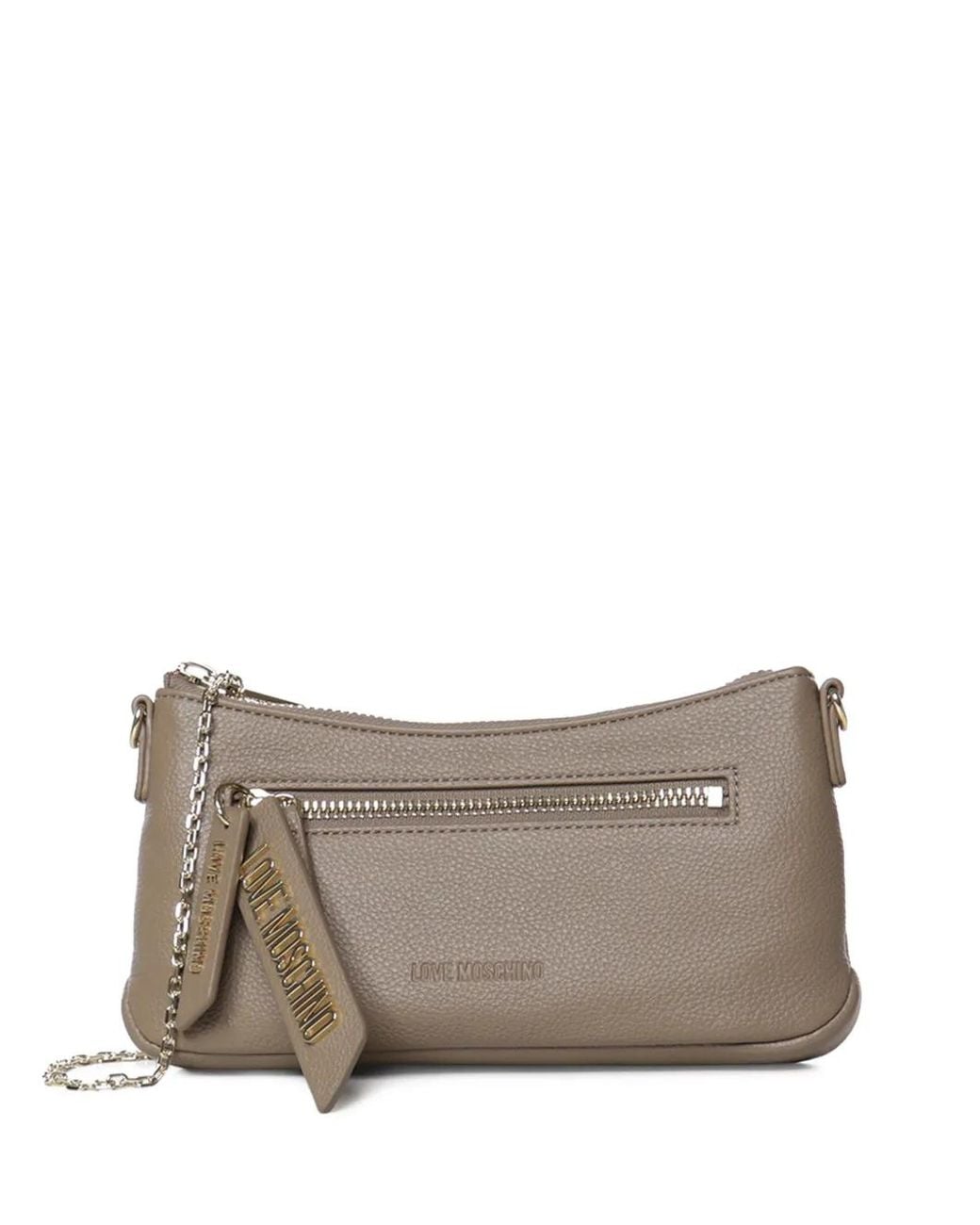 Love Moschino Gray Logo-Plaque Grained Shoulder Bag