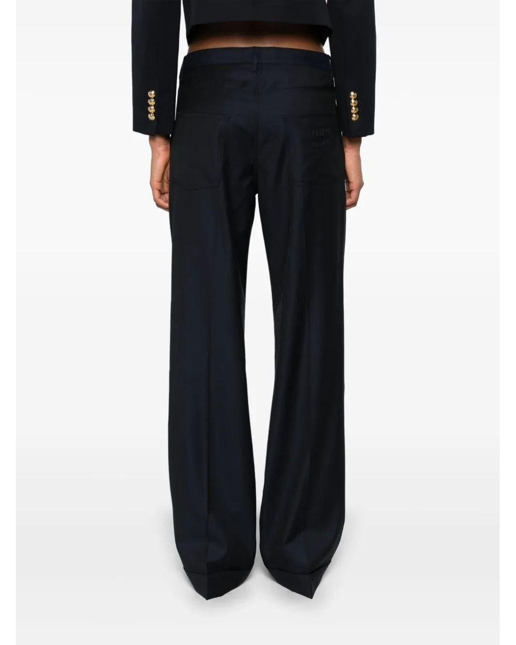 Miu Miu Blue Cuffed Virgin Wool Tailored Trousers