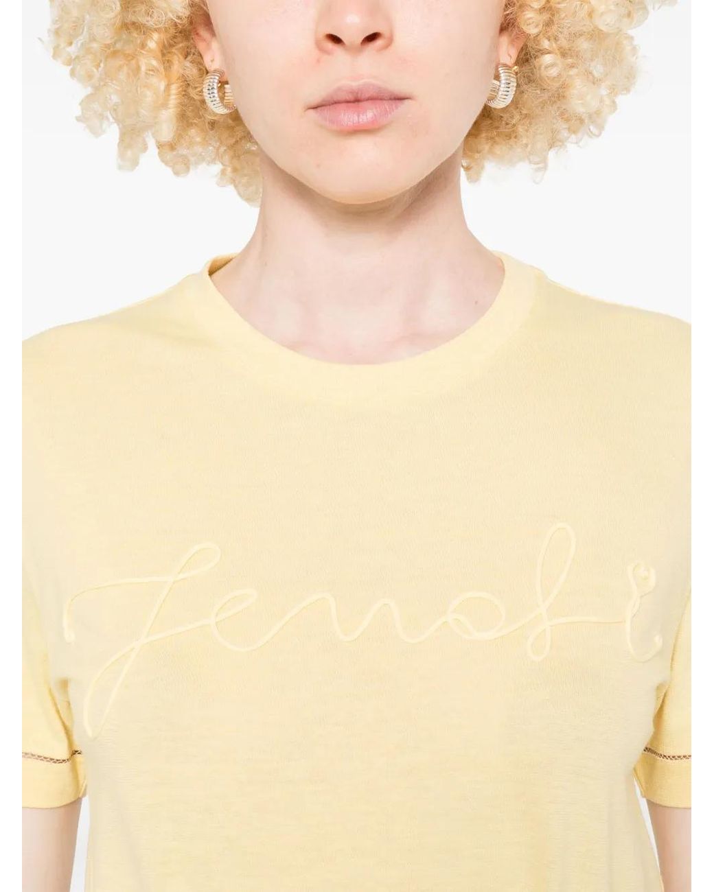 Fendi Natural Logo-Embroidered T-Shirt