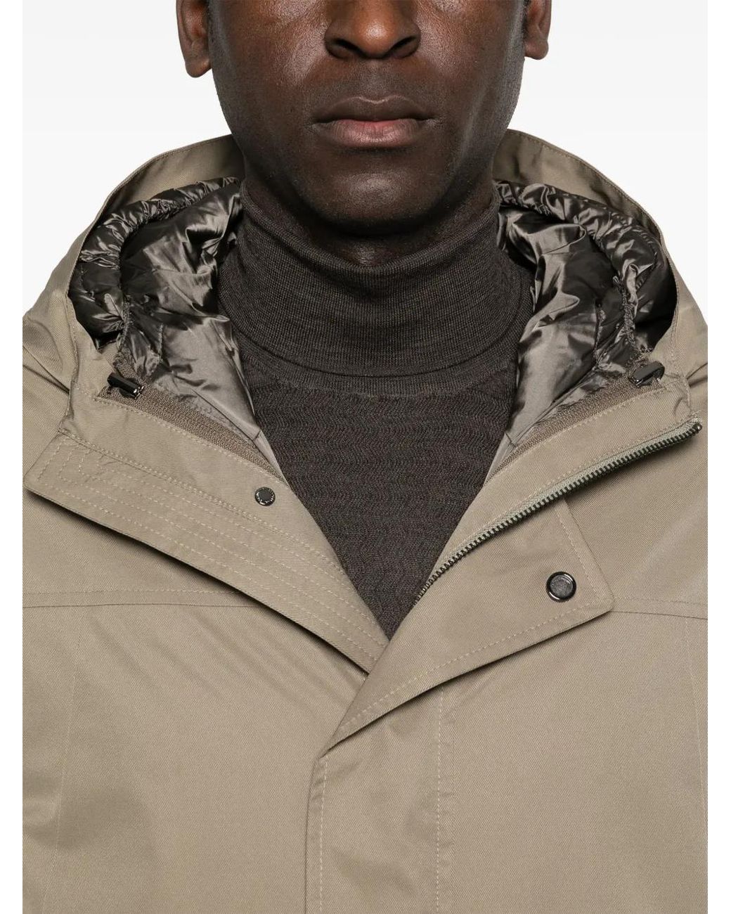 Corneliani Natural Long-Sleeve Hooded Coat for men