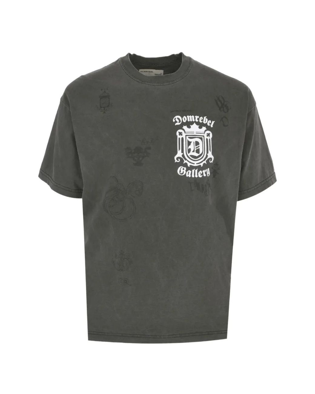 DOMREBEL Gray Lion Crest Print T-Shirt for men