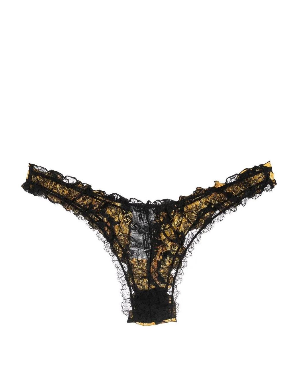 Versace Natural Lace-Panel Silk Thong