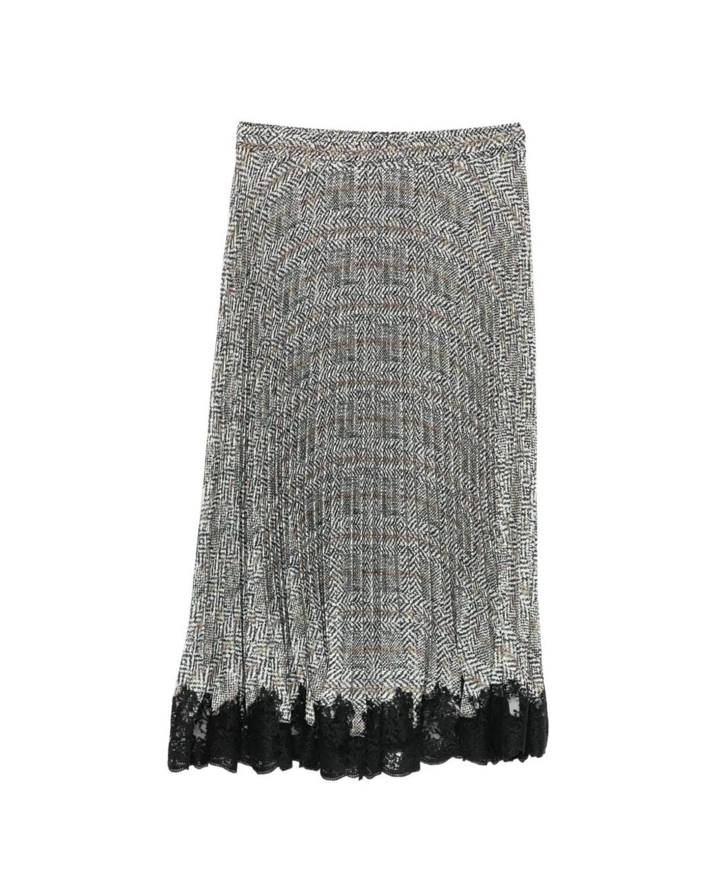 Ermanno Scervino Gray Pleated Lace-Trim Midi Skirt