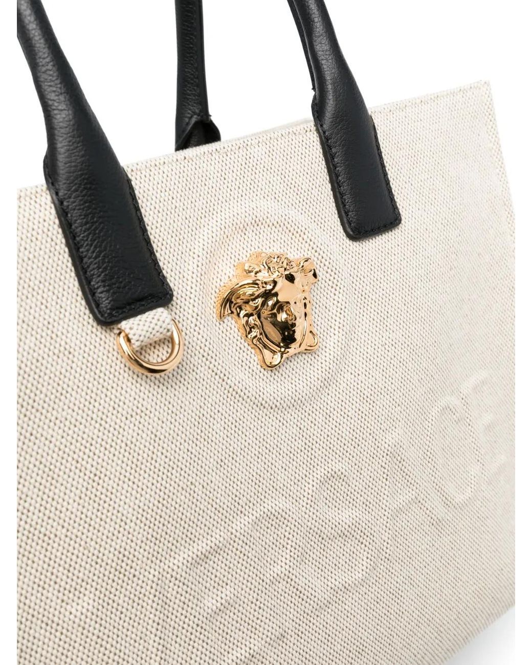 Versace Natural La Medusa Canvas & Leather Tote