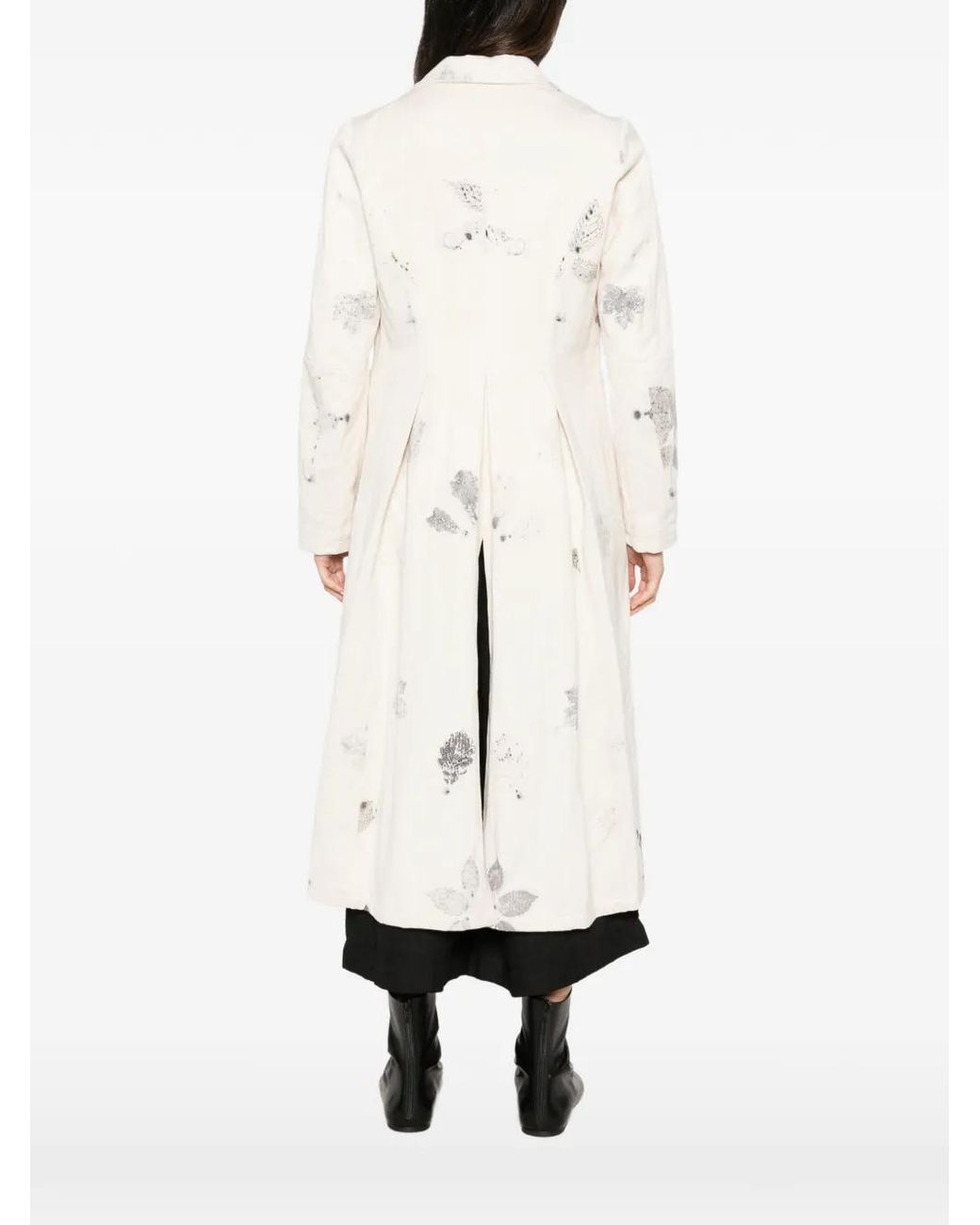 LOÏS DIONISIO White Leaf-Print Single-Breasted Coat