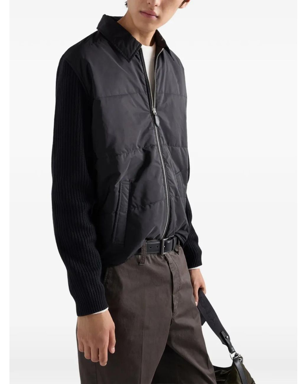 Prada Blue Wool And Re-Nylon Gabardine Cardigan for men