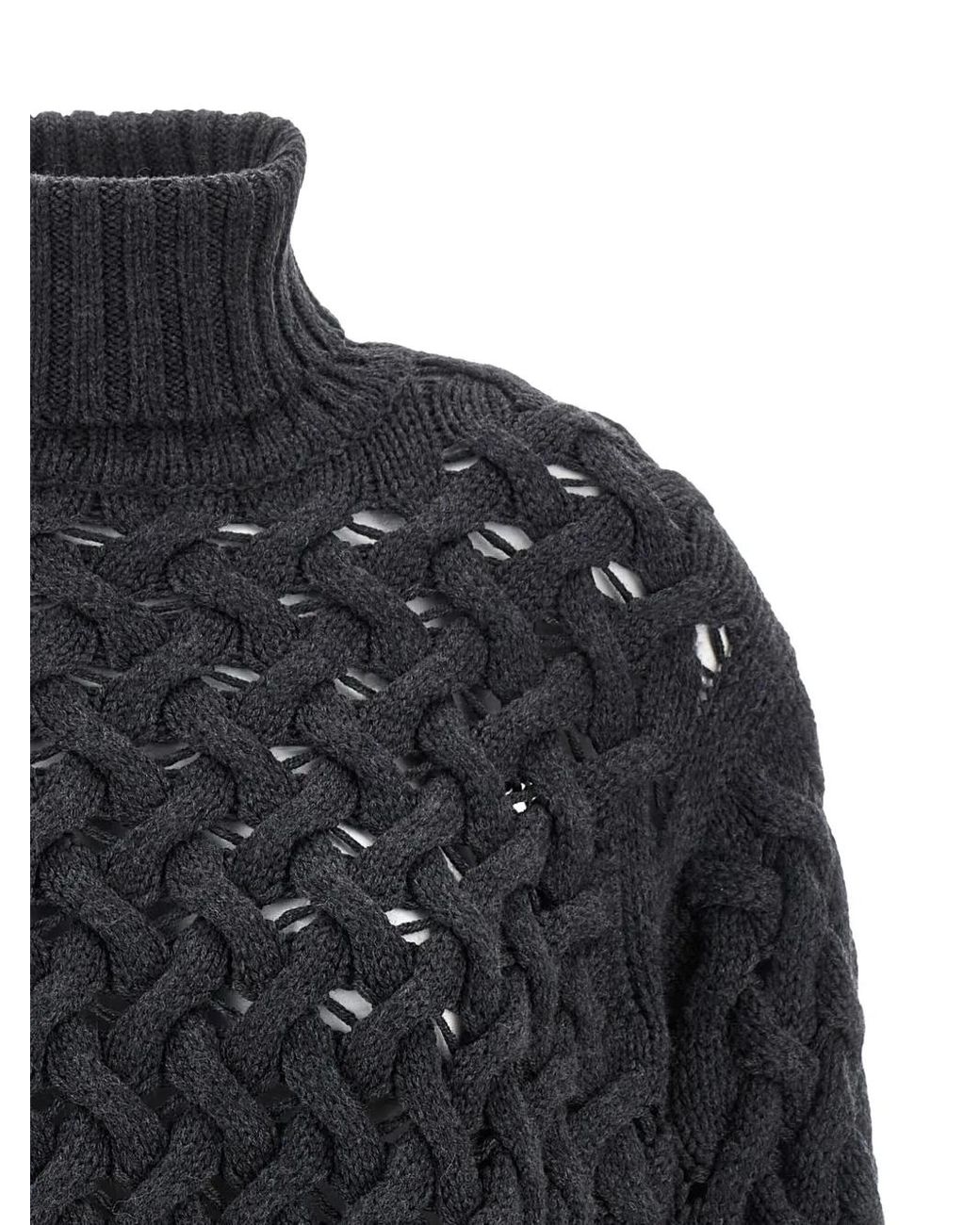 P.A.R.O.S.H. Black Braided Wool High-Neck Sweater