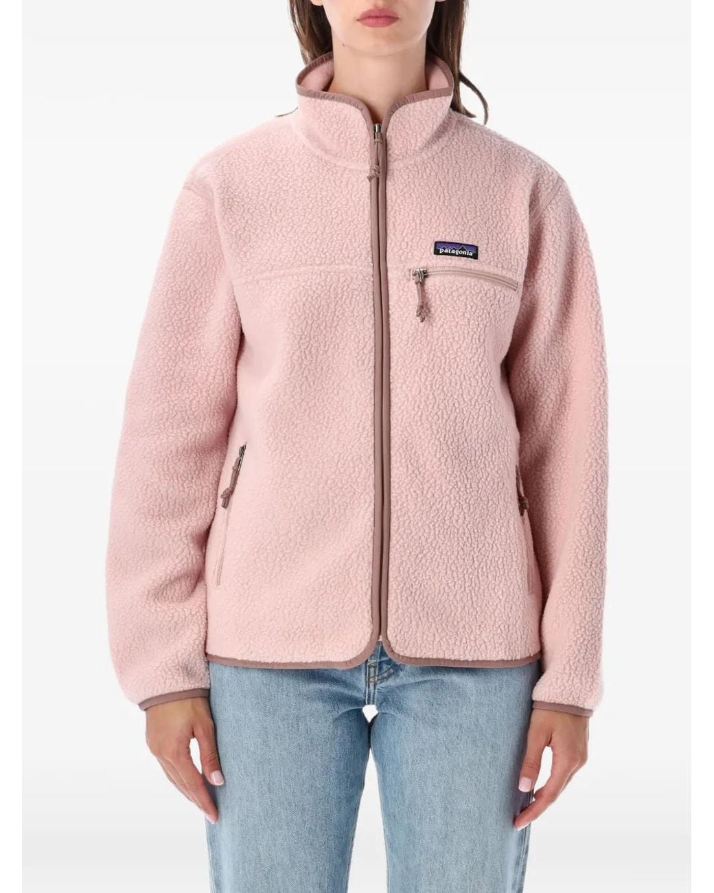 Patagonia Red Retro Pile Logo-Patch Long-Sleeve Jacket