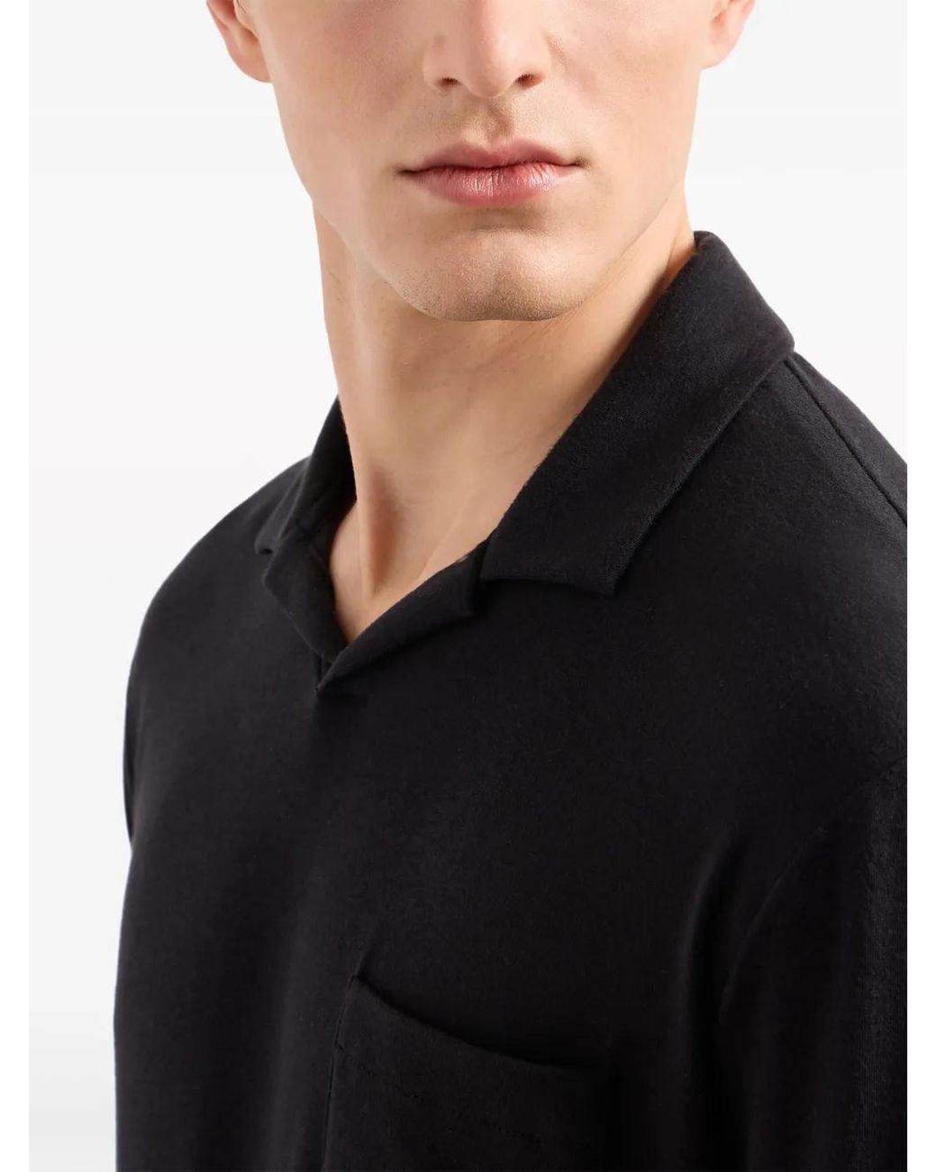 Giorgio Armani Blue Cotton-Blend Long-Sleeved Polo Shirt for men