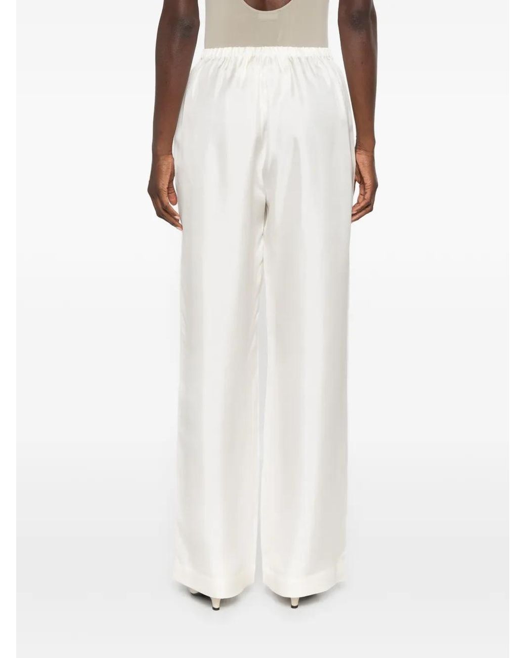 Rohe Zijden Ruimvallende Broek in het White