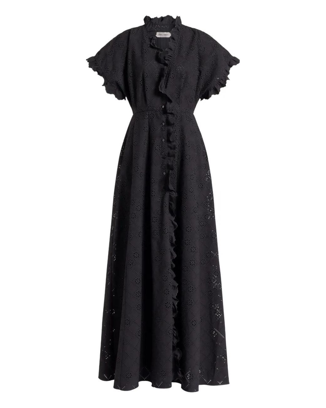 Alberta Ferretti Black Ruffled Eyelet Dress