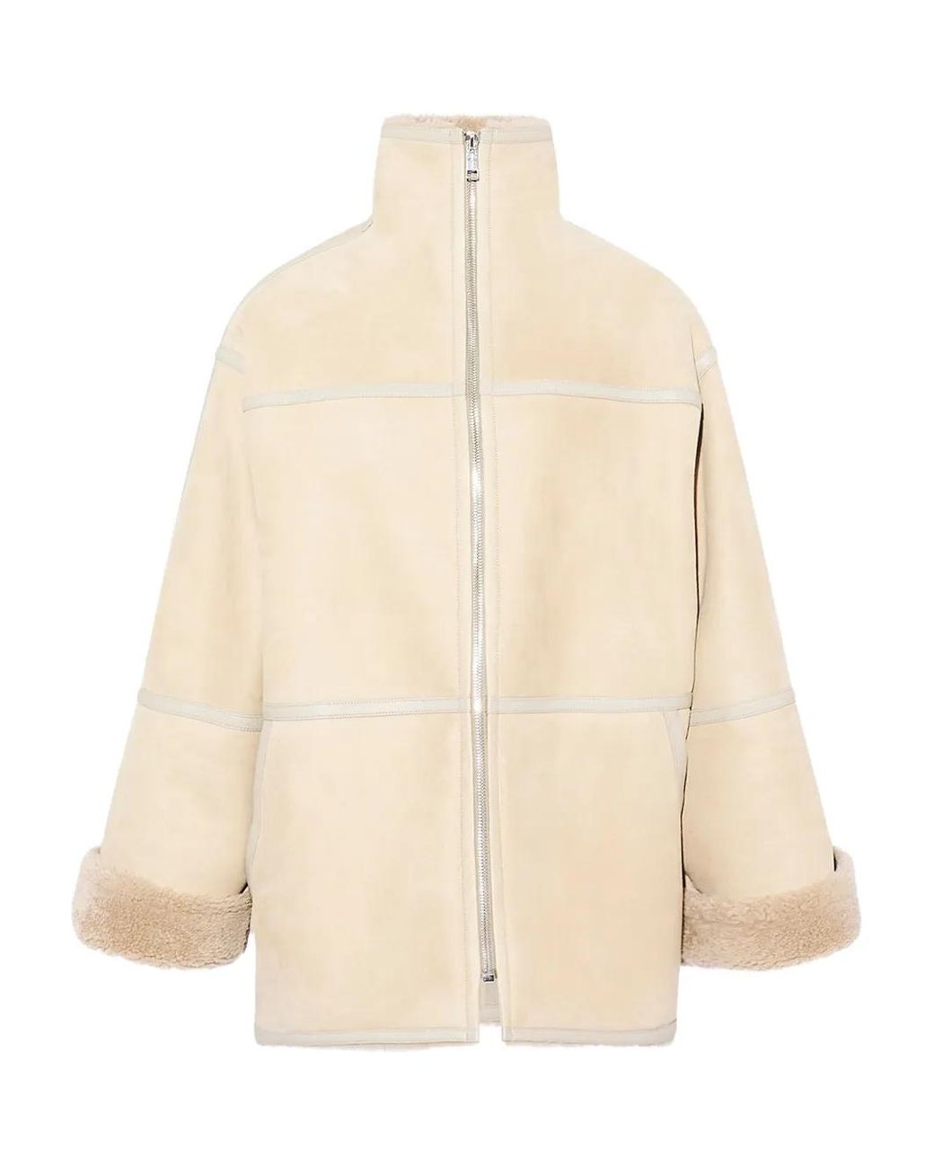 Yves Salomon Natural Suede-Shearling Panelled Coat
