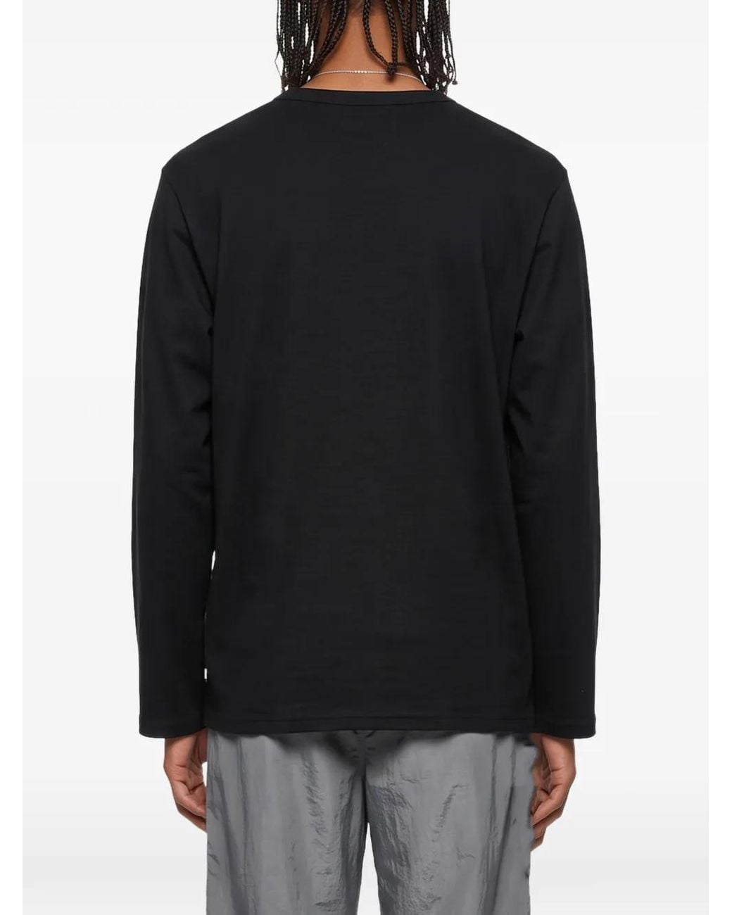 Yohji Yamamoto Black Asymmetric Button-Up Long-Sleeve T-Shirt for men
