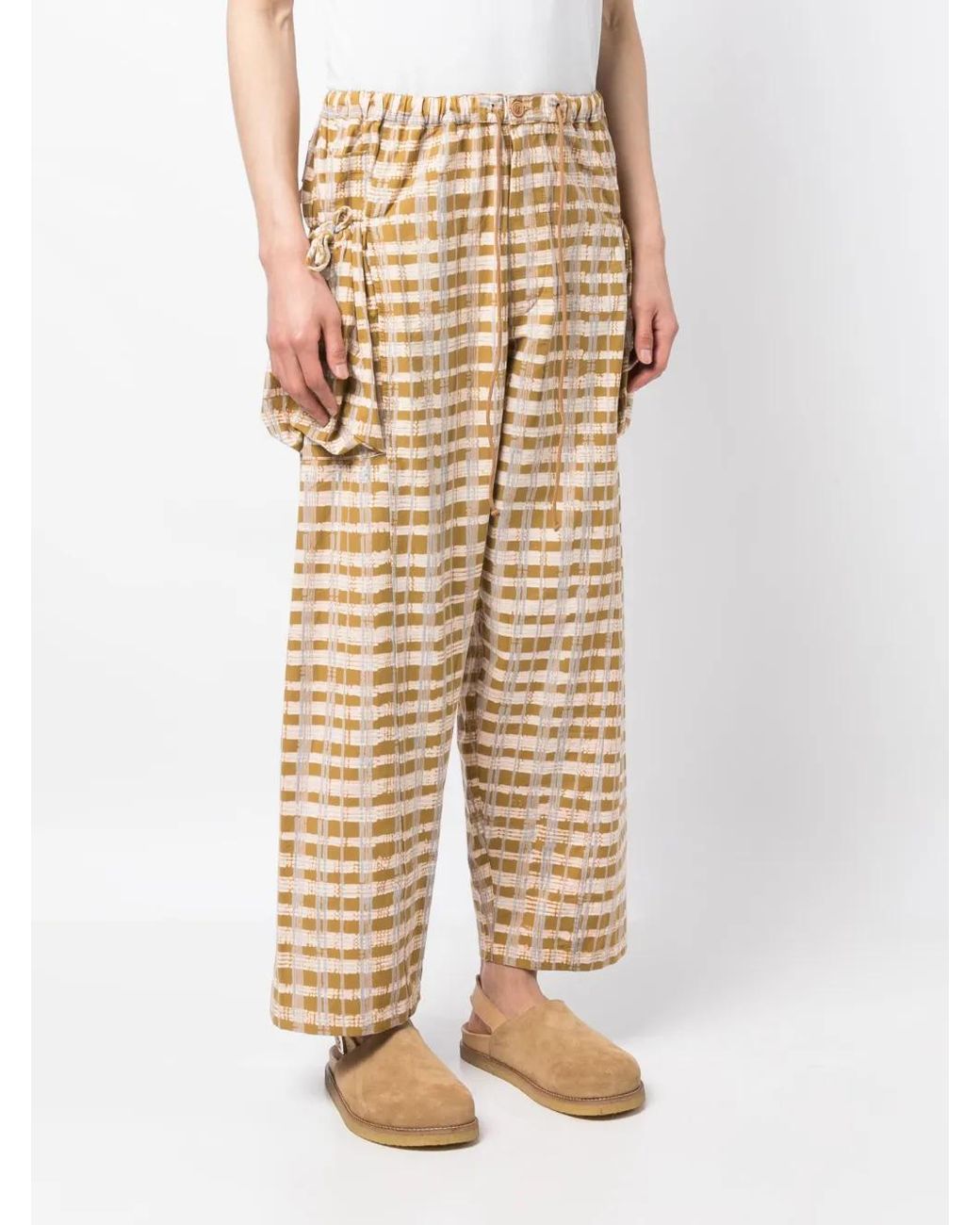 STORY mfg. Natural Check-Print Wide-Leg Trousers