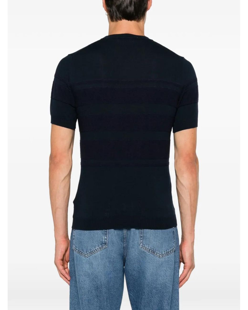 Jeordie's Blue Striped Short-Sleeve Knitted Cotton T-Shirt for men