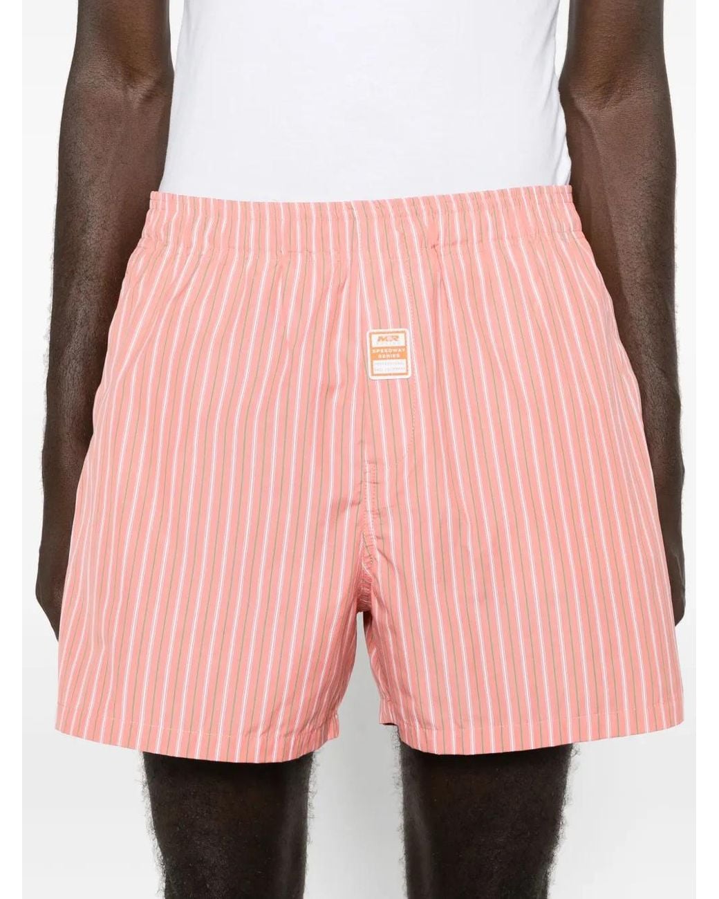 Martine Rose Pink Striped Mid-Rise Deck Shorts for men