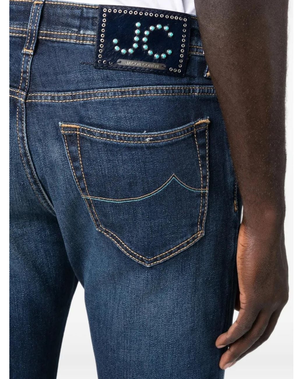 Jacob Cohen Blue Logo-Patch Straight-Leg Jeans for men