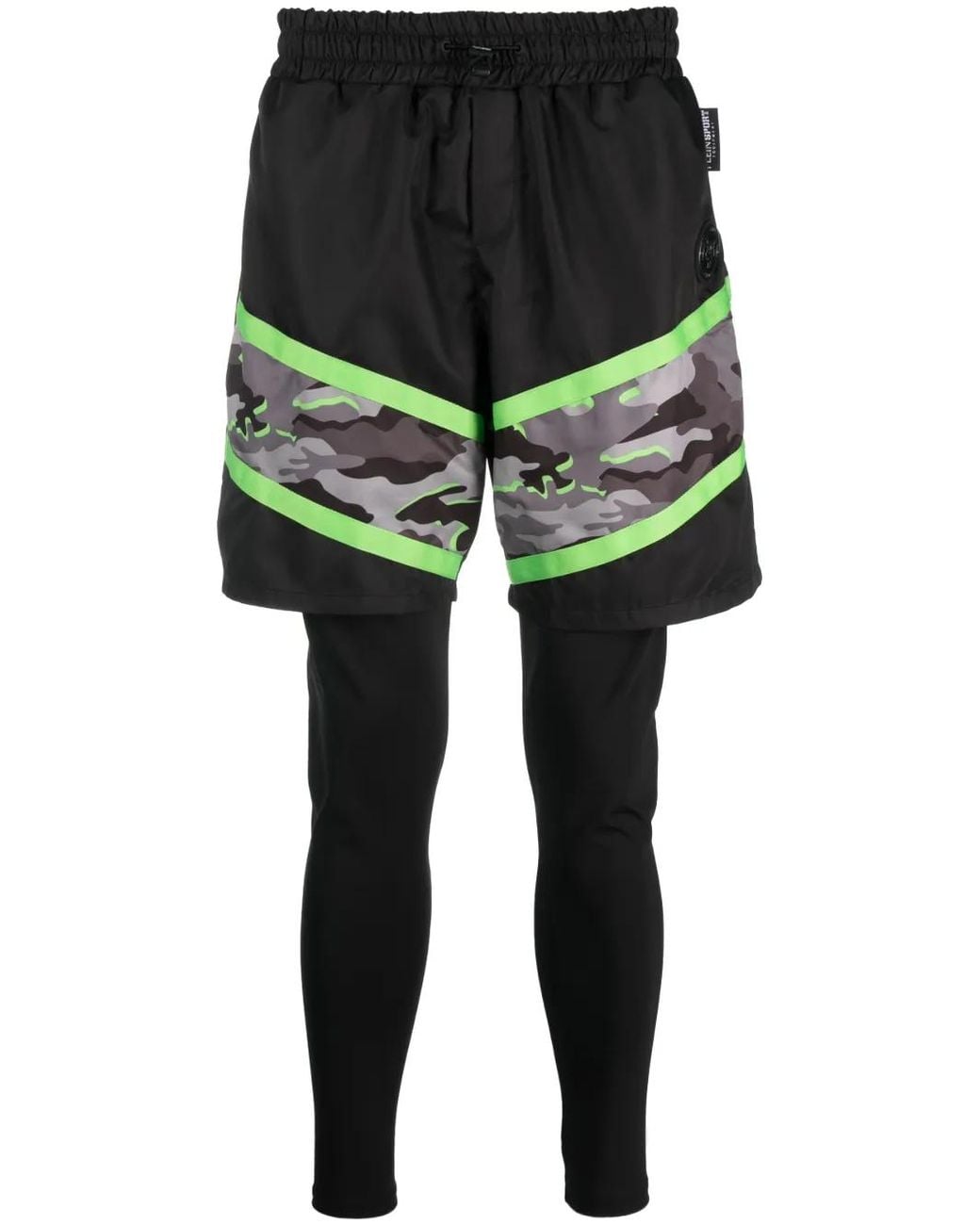 Philipp Plein Green Camouflage-Print Layered Legging for men