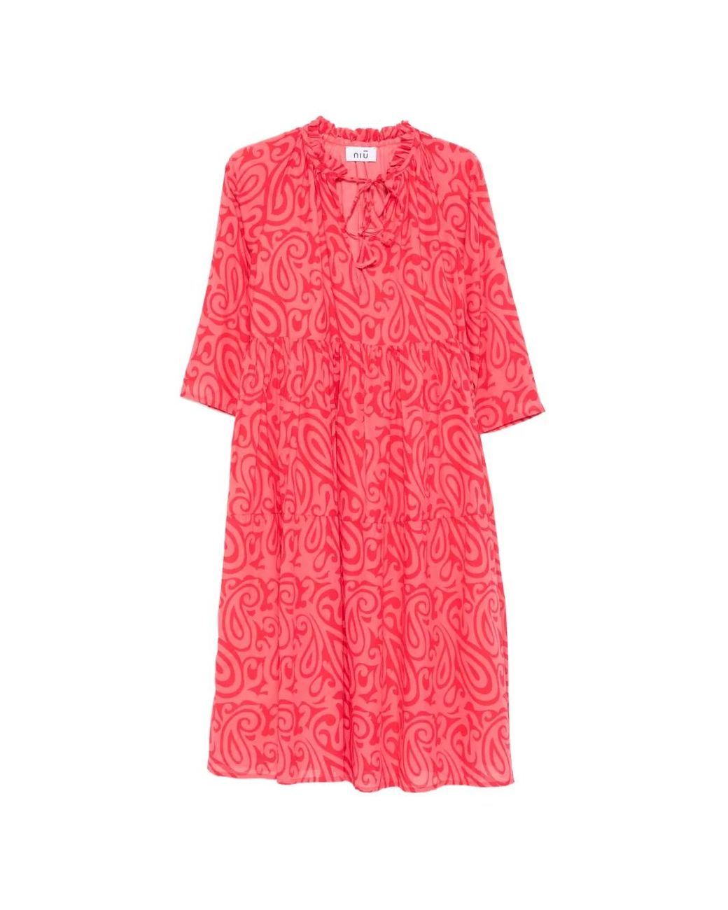 Niu Pink Paisley-Print Tiered Midi Dress