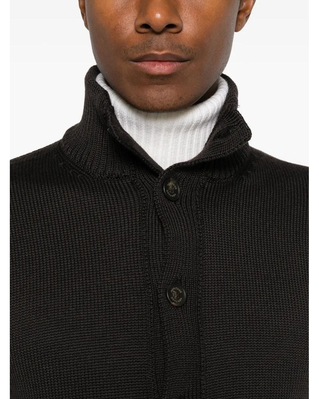 Heritage Black Button-Up Funnel-Neck Cardigan for men
