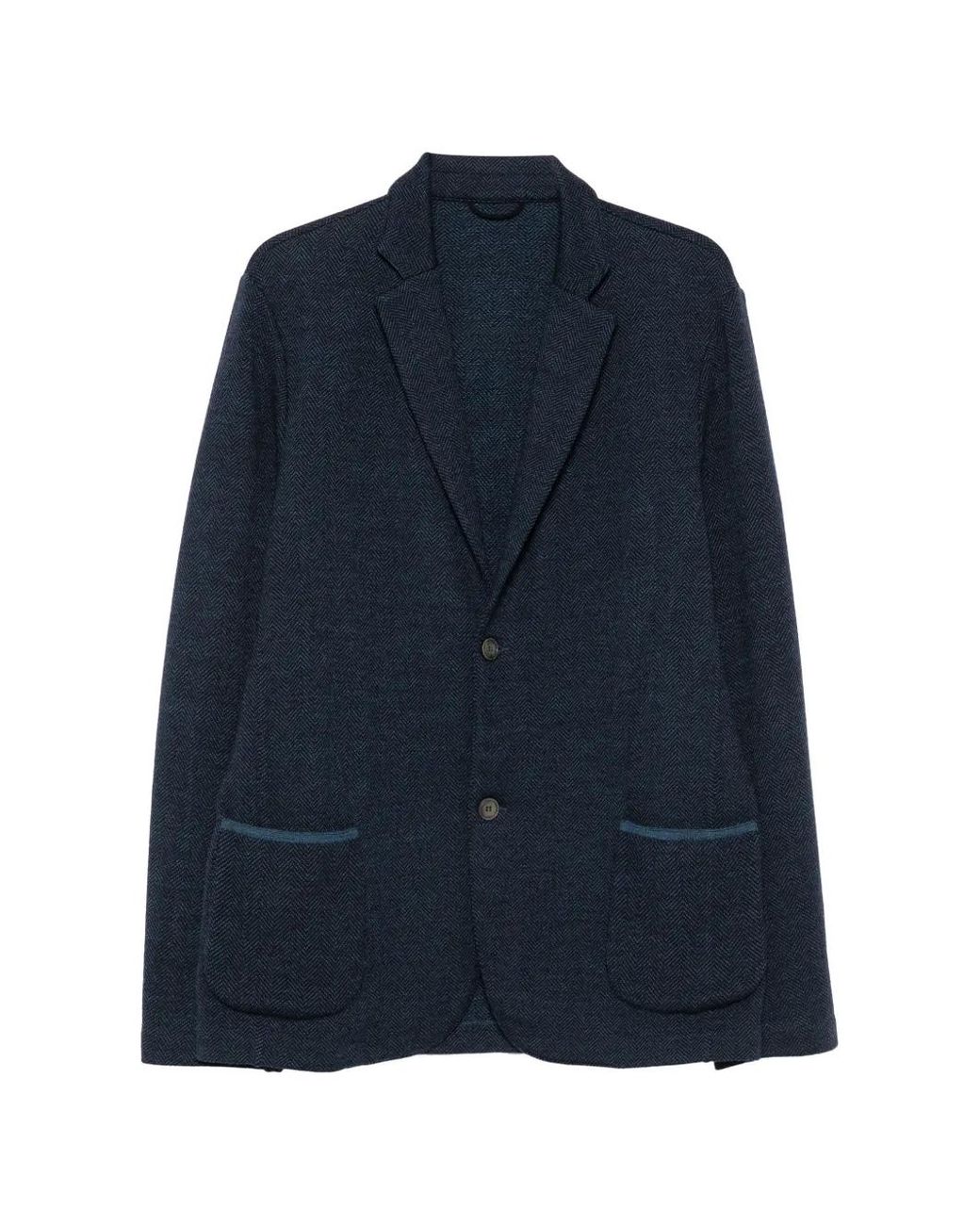 Gran Sasso Blue Herringbone-Knit Single-Breasted Wool Blazer for men