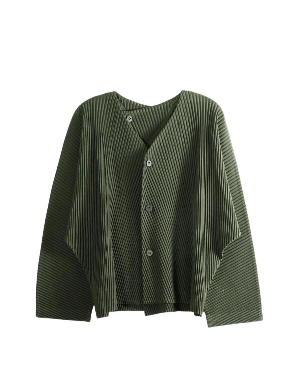 Homme Plissé Issey Miyake Green Slash Plissé-Effect Cardigan for men