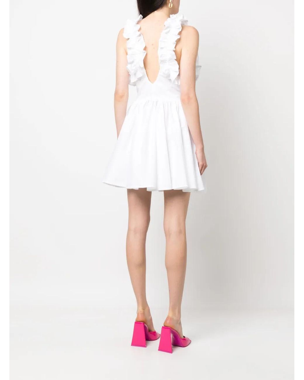 MSGM White Ruffled-Sleeve Flared Dress