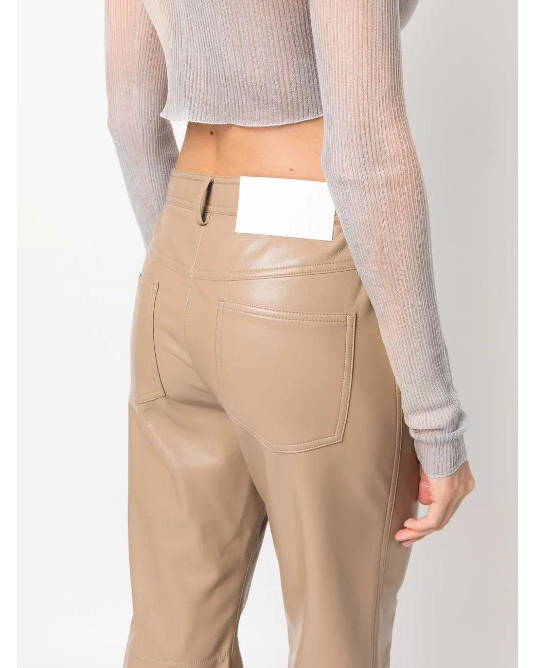 MSGM Natural Faux-Leather Straight-Leg Trousers
