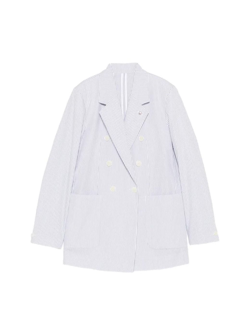 Manuel Ritz White Striped Double-Breasted Jacket