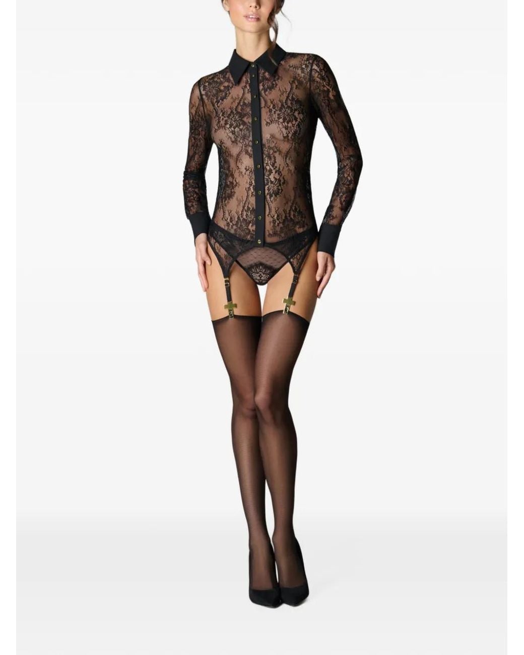 Scandale Black Lace-Panel Shirt
