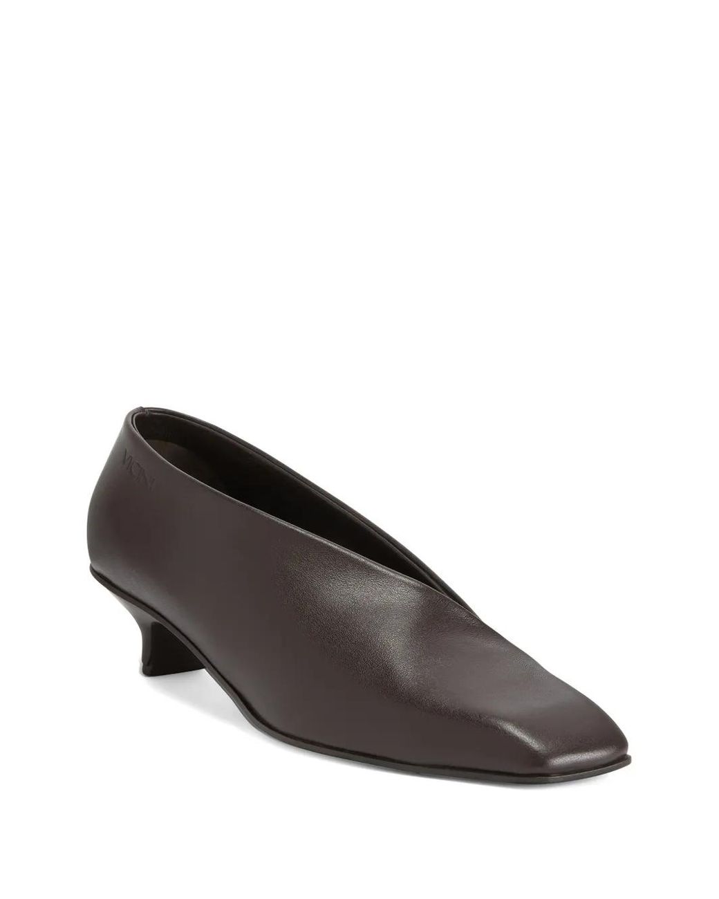 Vicini Brown Asymmetrical-Cutout Square Pumps