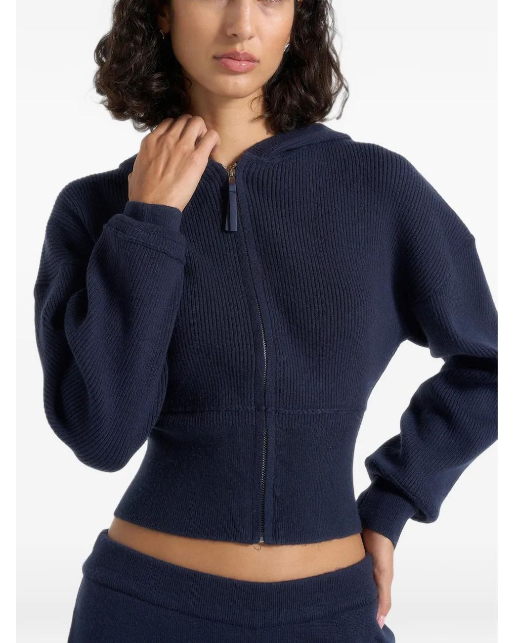 Manière De Voir Blue Hoodie Crop Lexie En Maille Marine
