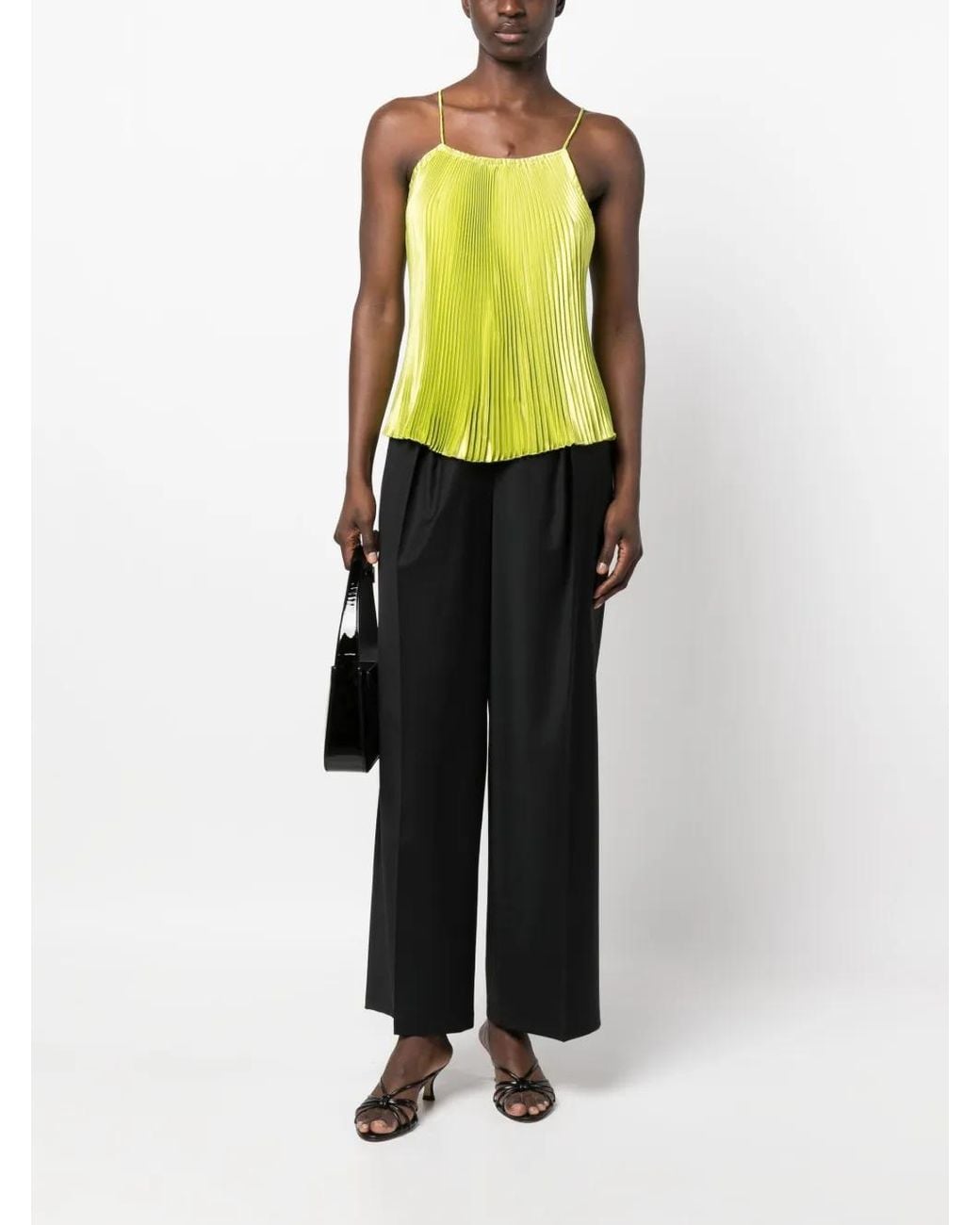 L'idée Yellow Fully-Pleated Sleeveless Blouse
