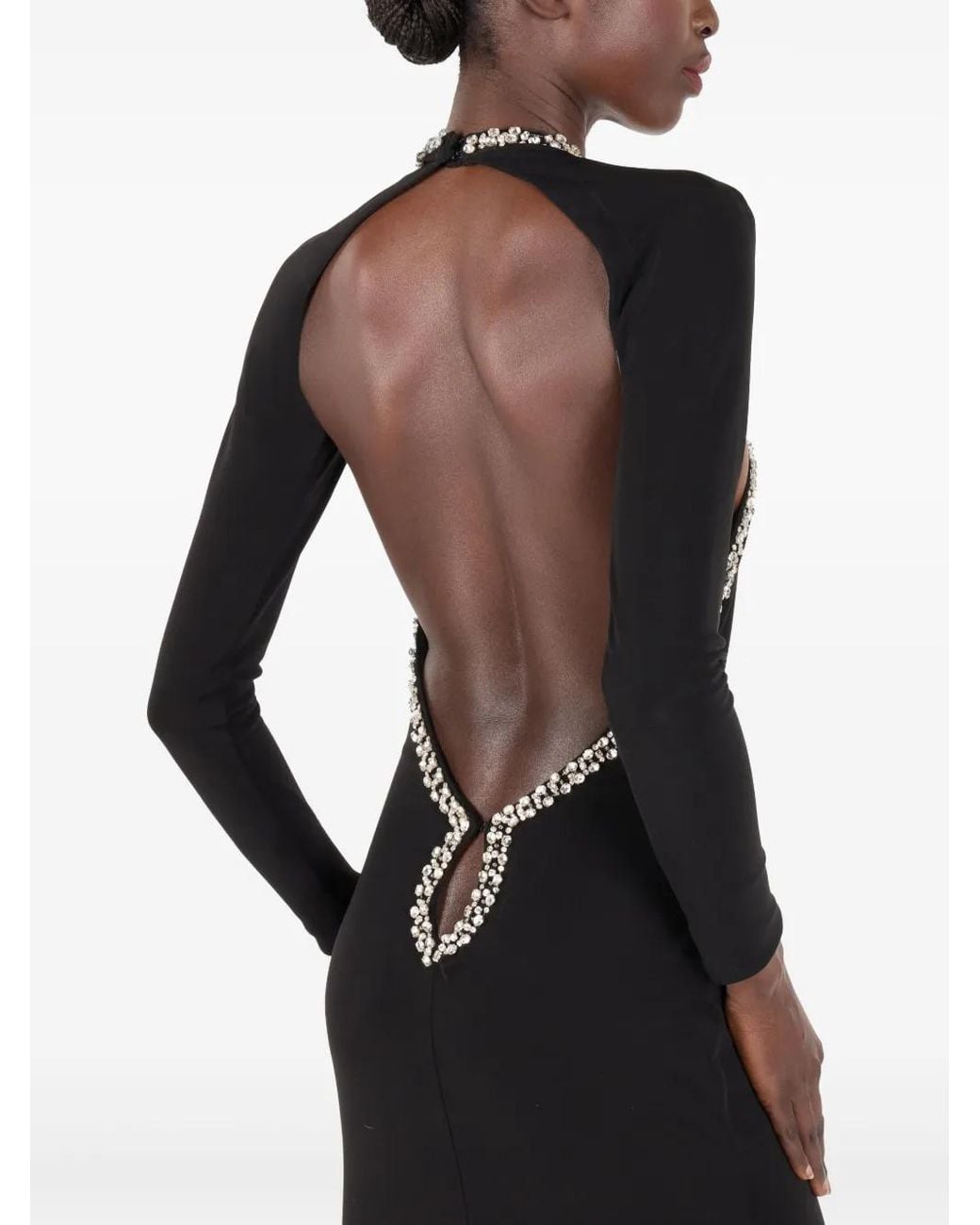 Roberto Cavalli Black Crystal-Embellished Evening Gown