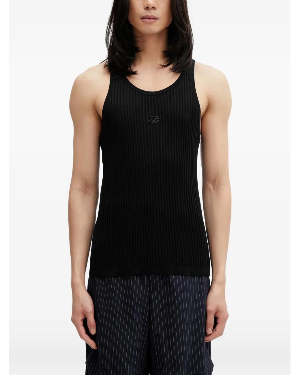Filling Pieces Black Ribbed-Knit Embroidered-Logo Vest for men
